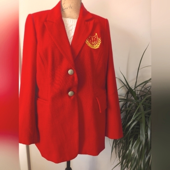 Vintage Nautical Preppy Wool Blend Women's Double Button Blazer Jacket Size 14 - Picture 1 of 15